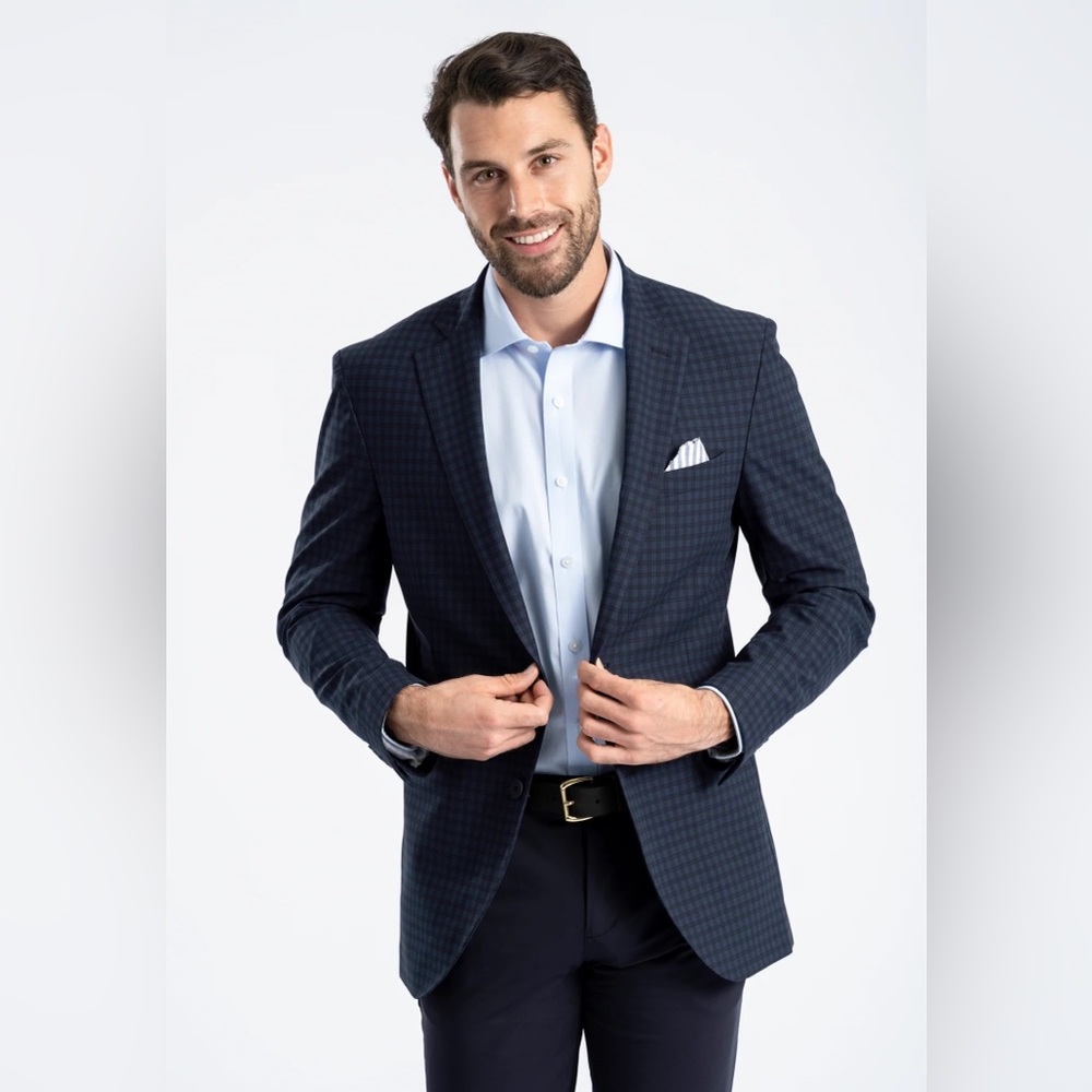 Twillory Mens Navy Checked Performance Blazer 40R